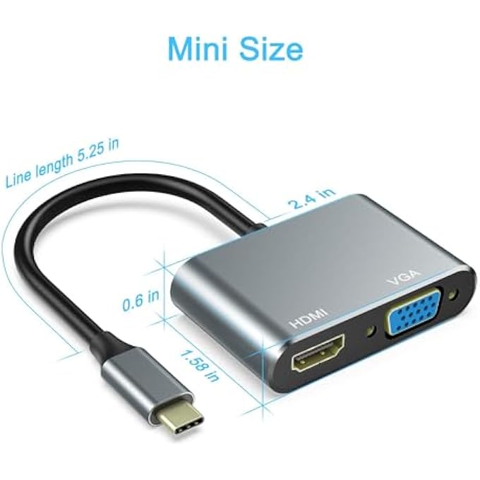rayihni USB C TO HDMI VGA ADAPTER, 2 IN 1 USB TYPE C THUNDERBOLT 3 TO HDMI & VGA CABLE FOR MAKBOOK PRO 2020/2019/2018/DELLL XPS 13/S8/S9/HUA-WEI MATE30 AND MORE. (GREY) - Image 2