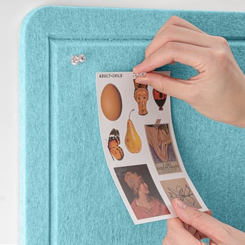Lightomorrow Bulletin Board, 24 x 18 inches Felt Board Decorative Pin Board, Cork Board Alternative for Wall, Foldable Self-Adhesive Vision Board Mood Board with 20 Pushpins - Turquoise Blue - Image 3