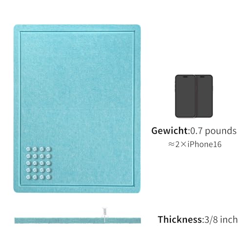 Lightomorrow Bulletin Board, 24 x 18 inches Felt Board Decorative Pin Board, Cork Board Alternative for Wall, Foldable Self-Adhesive Vision Board Mood Board with 20 Pushpins - Turquoise Blue - Image 4