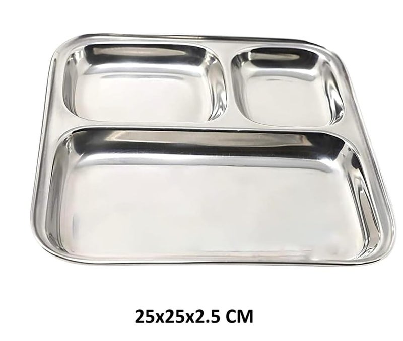 Dynore Stainless Steel 3 in 1 Divided Pav Bhaji Plate/Nasta Plate/Snacks Plate- Set of 1 - Image 2