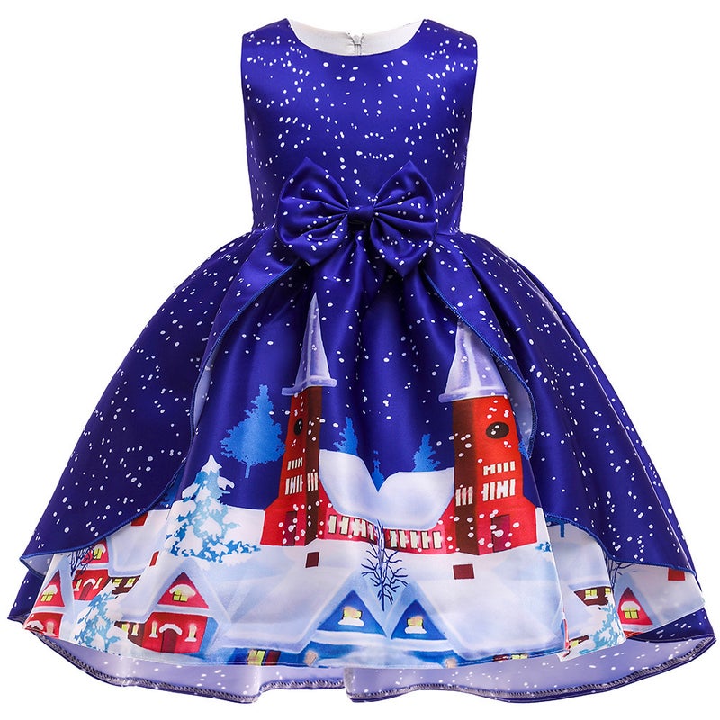 Girls Christmas Dress Christmas Dress Party Costume Childrens Cos Santa Claus Costume Princess Dress SD060-Blue