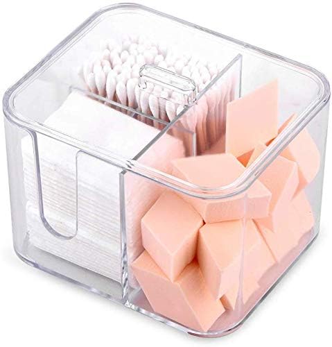 SUNFICON Cotton Swab Balls Box Cotton Pads Holder Organizer Holder Dispenser Storage Canister Cosmetic Pads Container Flossers Case 4-Grid Bathroom Countertop Vanity,Acrylic Crystal Clear - Image 2