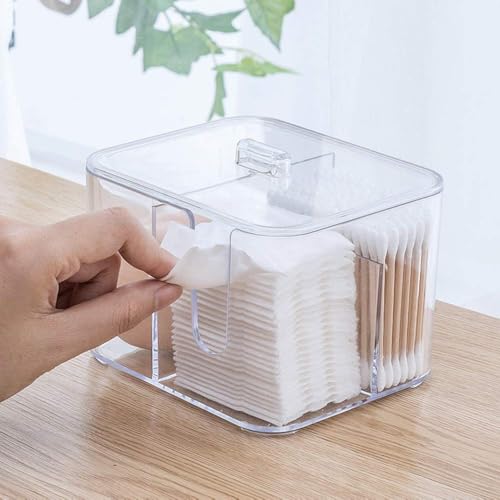 SUNFICON Cotton Swab Balls Box Cotton Pads Holder Organizer Holder Dispenser Storage Canister Cosmetic Pads Container Flossers Case 4-Grid Bathroom Countertop Vanity,Acrylic Crystal Clear - Image 3