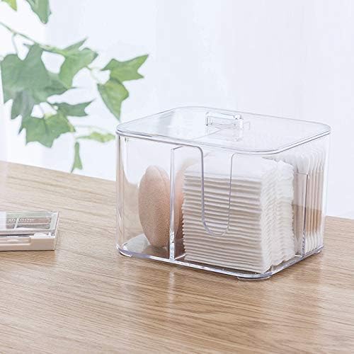 SUNFICON Cotton Swab Balls Box Cotton Pads Holder Organizer Holder Dispenser Storage Canister Cosmetic Pads Container Flossers Case 4-Grid Bathroom Countertop Vanity,Acrylic Crystal Clear - Image 5