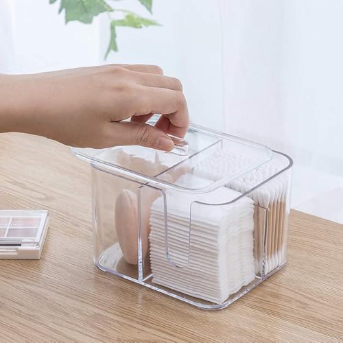SUNFICON Cotton Swab Balls Box Cotton Pads Holder Organizer Holder Dispenser Storage Canister Cosmetic Pads Container Flossers Case 4-Grid Bathroom Countertop Vanity,Acrylic Crystal Clear - Image 4