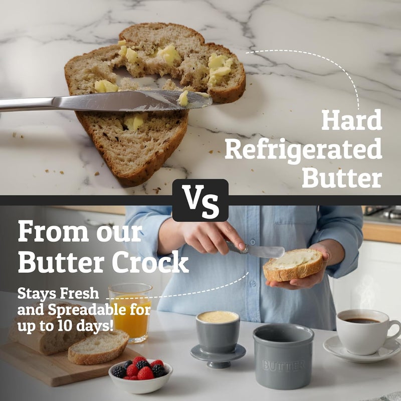 Priority Chef PriorityChef Butter Crock with Lid with Water Line, Ceramic French Butter Dish to Leave On Counter, Light Grey - Image 2