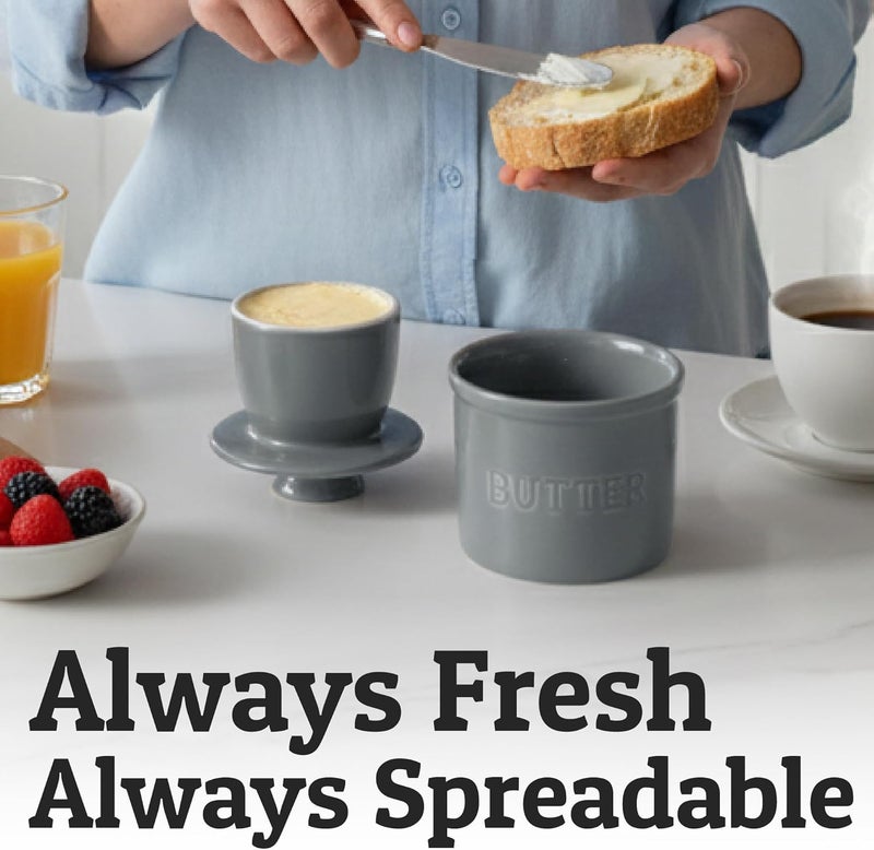 Priority Chef PriorityChef Butter Crock with Lid with Water Line, Ceramic French Butter Dish to Leave On Counter, Light Grey - Image 4
