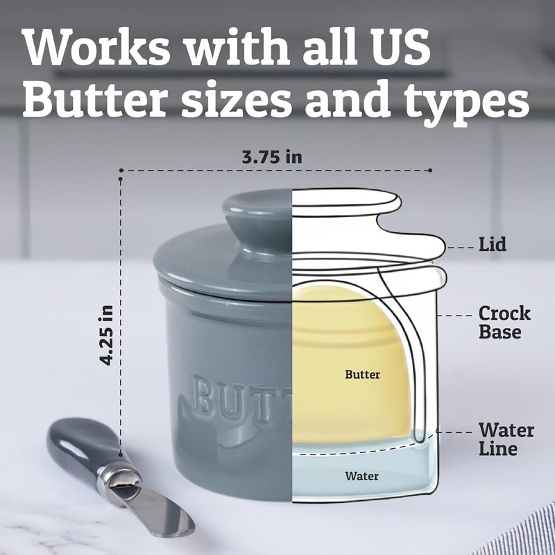 Priority Chef PriorityChef Butter Crock with Lid with Water Line, Ceramic French Butter Dish to Leave On Counter, Light Grey - Image 5