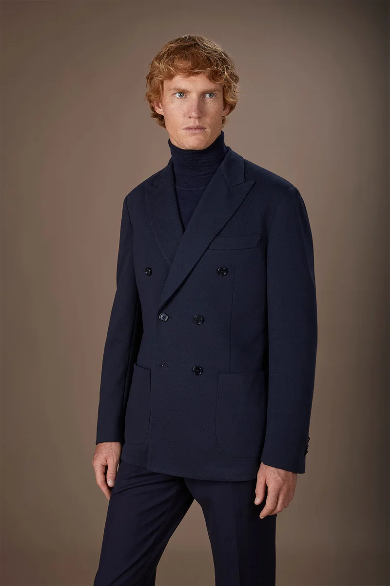 Doppelganger Men's double-breasted jacket in cavalry jersey fabric regular fit - DK Blue