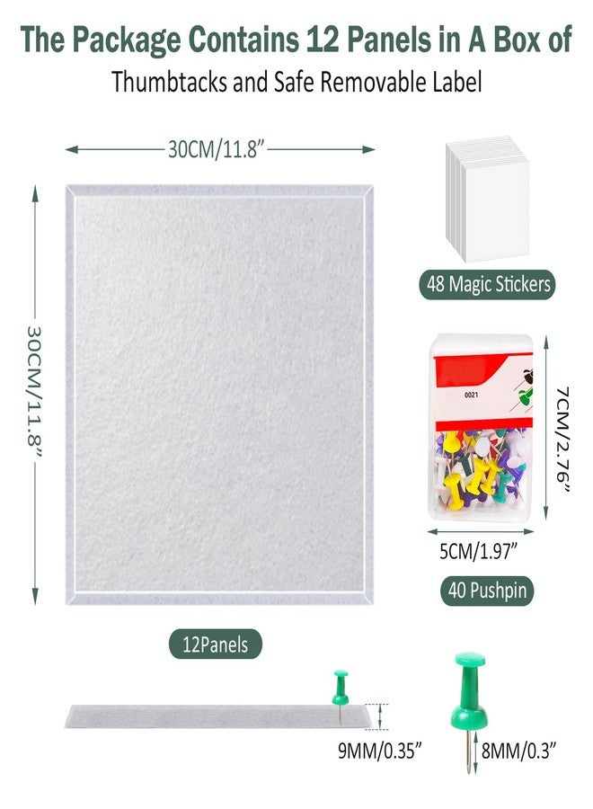 ZHIDIAN Felt Wall Tiles Bulletin Board with Removable Adhesive, 47"x35" White Cork Board Alternative with 40 Push Pins, 12 Pack Large Office Cork Tile Pin Board Felt Squares for Walls - Image 2