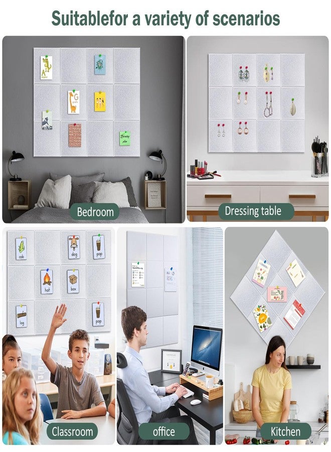 ZHIDIAN Felt Wall Tiles Bulletin Board with Removable Adhesive, 47"x35" White Cork Board Alternative with 40 Push Pins, 12 Pack Large Office Cork Tile Pin Board Felt Squares for Walls - Image 4
