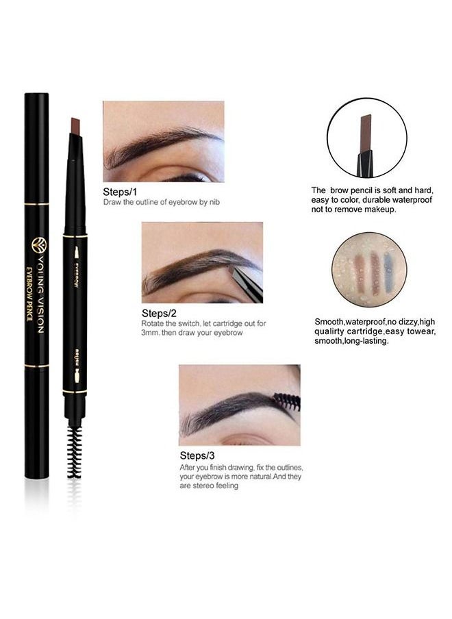 Waterproof EyeBrow Pencil, Eyebrow Pen Gel for Waterproof Eyebrow Makeup  Triangular Tip Long Lasting Eyebrow Pen with Brush Makeup Cosmetic(Brown)