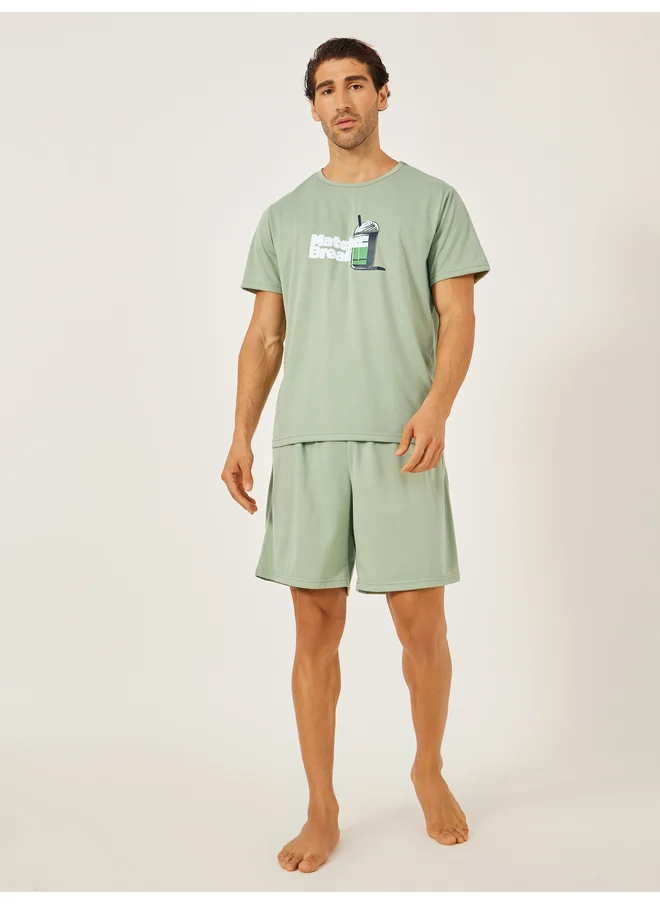 ستايلي Styli Unwind Graphic Printed T-Shirt and Solid Shorts Set