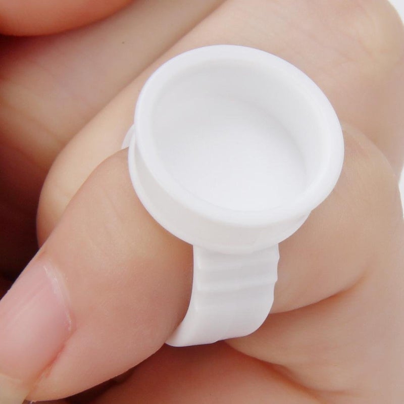 COOSKIN Tattoo Rings Cups Disposable Glue Holder Plastic Tattoo Ink Pigment Ring Adhesive Makeup Rings Palette for Eyelash Extension Nail Art 100 PCS