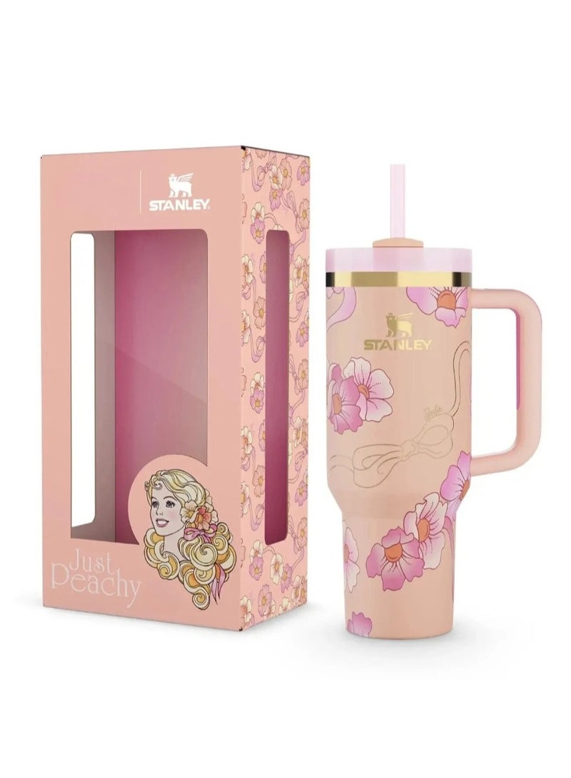 Stanley 40oz Barbie Just Peachy Flowstate Stainless Steel Vacuum Insulated Tumbler with Lid and Straw for Water, Iced Tea or Coffee, Smoothie and More Best Gift (Just Peachy) - Image 1