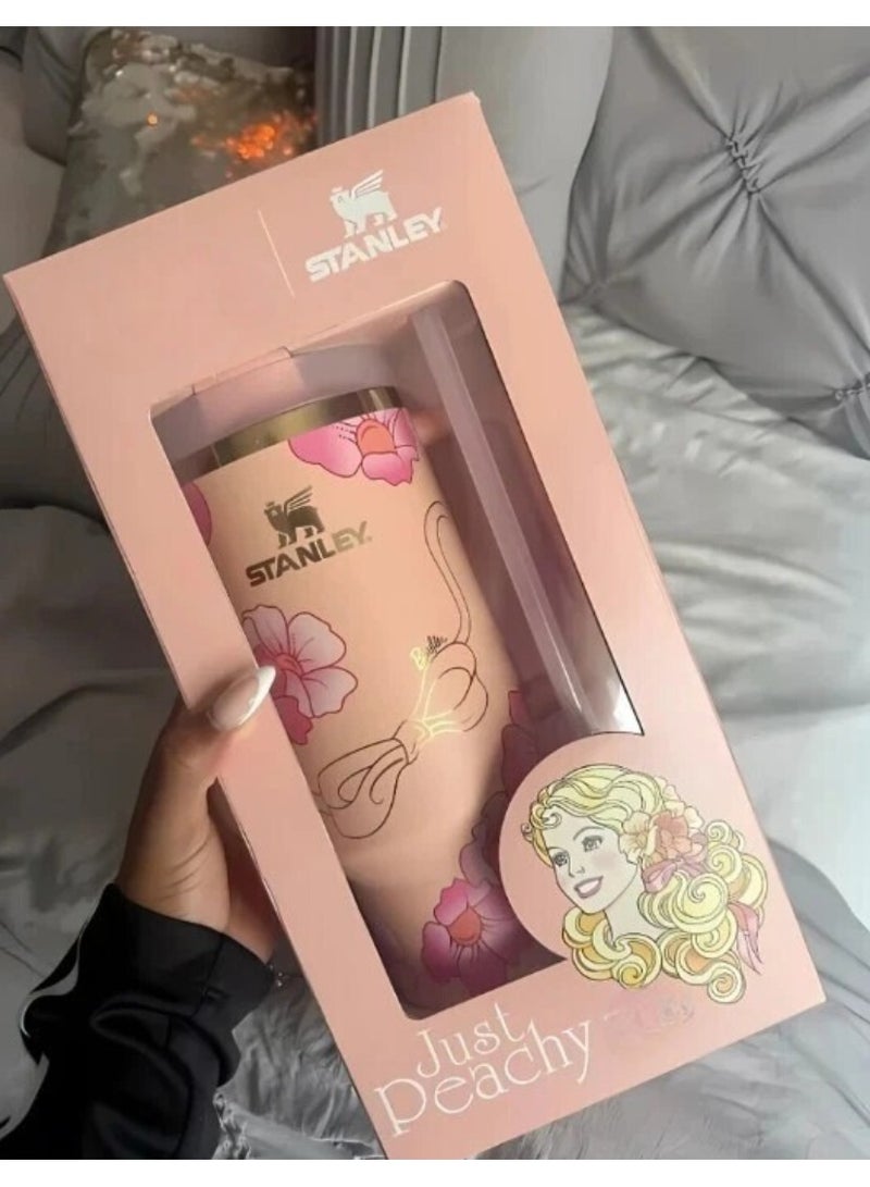 Stanley 40oz Barbie Just Peachy Flowstate Stainless Steel Vacuum Insulated Tumbler with Lid and Straw for Water, Iced Tea or Coffee, Smoothie and More Best Gift (Just Peachy) - Image 4