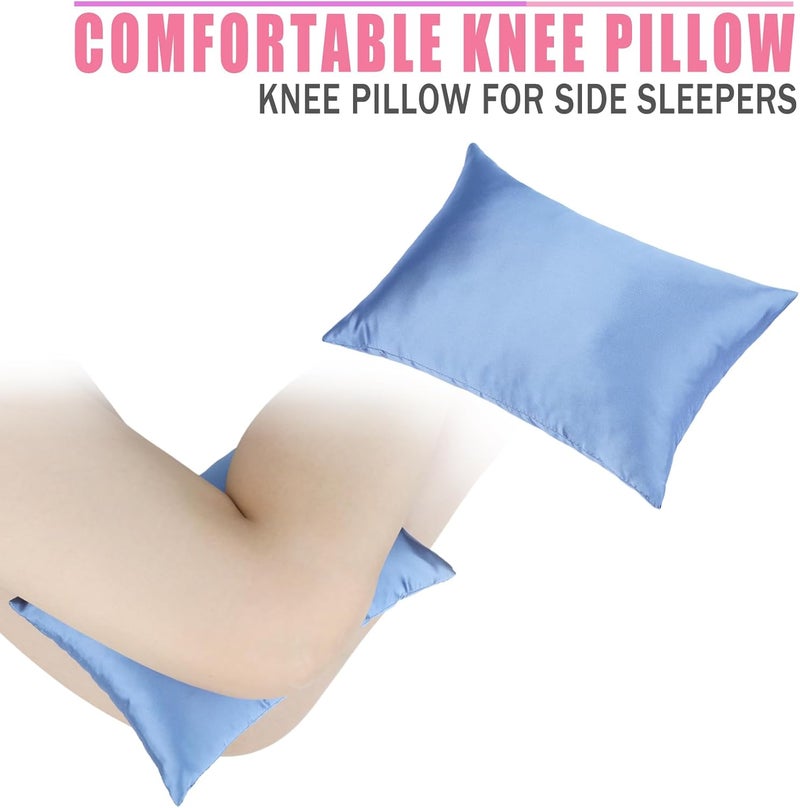 HapiPoppy Knee Pillow Leg Pillows 11" x 7.8" Silky Small Hip Support Pillows Smooth Cooling Between Legs for Side Sleepers Sciatica Joints Pain Relief Post Surgery Cushion Gifts, Satin Haze Blue - Image 3
