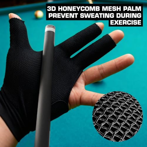 Banly Billiard Pool Gloves Fits on Left Hand 3 Finger, Small Snooker Cue Sport Glove, Billiards Players Sporty Compact Pull On Half Finger Billiard Glove, Blue - Image 3