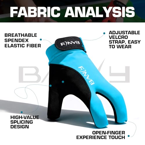 Banly Billiard Pool Gloves Fits on Left Hand 3 Finger, Small Snooker Cue Sport Glove, Billiards Players Sporty Compact Pull On Half Finger Billiard Glove, Blue - Image 2