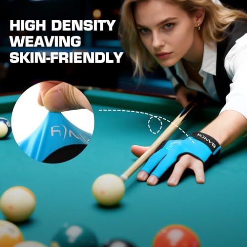 Banly Billiard Pool Gloves Fits on Left Hand 3 Finger, Small Snooker Cue Sport Glove, Billiards Players Sporty Compact Pull On Half Finger Billiard Glove, Blue - Image 4