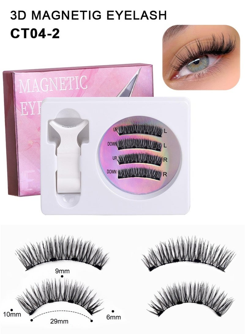 ميرتينج رموش مغناطيسية كاملة للعينين، رموش قابلة لإعادة الاستخدام مع أداة وضع، لا حاجة إلى غراء، مجموعة رموش بمظهر طبيعي، سهلة الارتداء والإزالة CT04-2 - Image 1