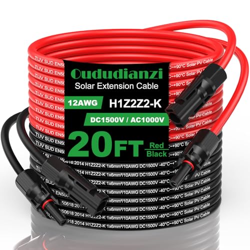 Oududianzi Solar Extension Cable 15Ft Solar Wire 10AWG Tinned Cooper PV Wire Solar Panel Wires and Connectors for Photovoltaic Systems Set of 2 - Image 1
