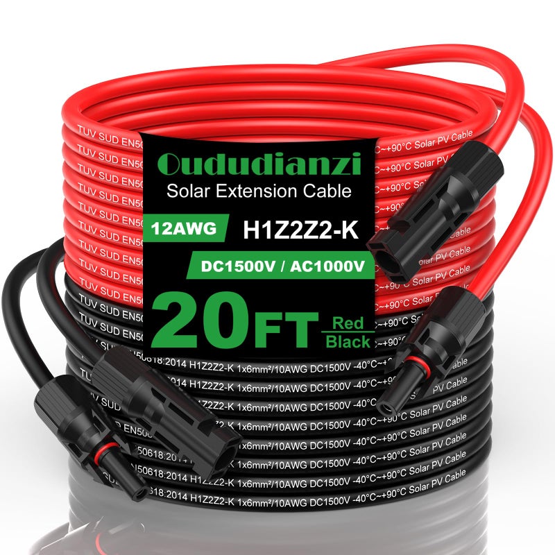 Oududianzi Solar Extension Cable 15Ft Solar Wire 10AWG Tinned Cooper PV Wire Solar Panel Wires and Connectors for Photovoltaic Systems Set of 2 - Image 2
