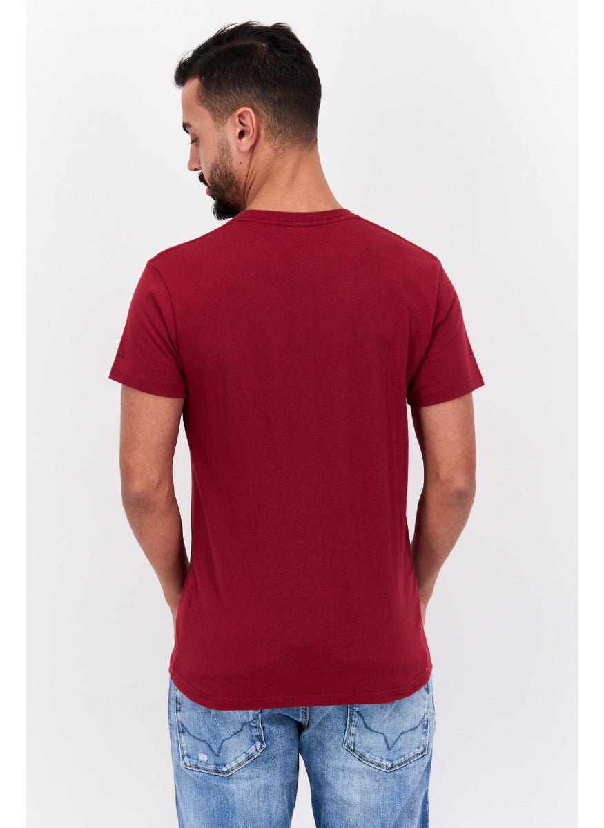 Pepe Jeans - Men Crew Neck Short Sleeve Graphic T Shirt, Maroon Combo - Image 1