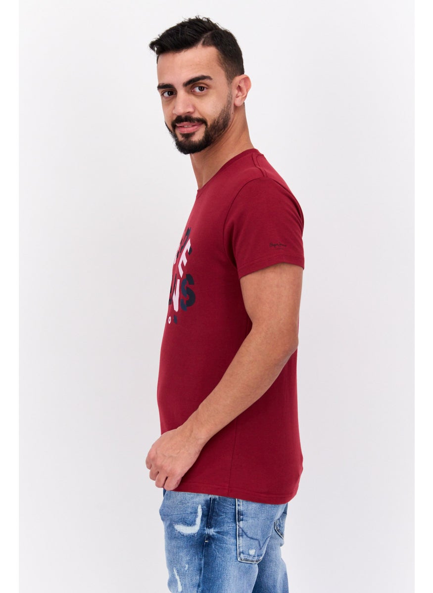 Pepe Jeans - Men Crew Neck Short Sleeve Graphic T Shirt, Maroon Combo - Image 1