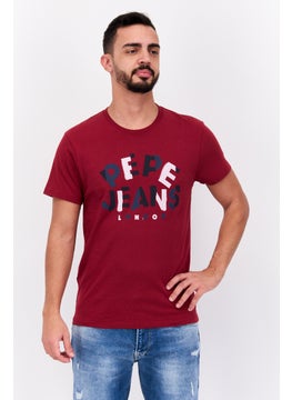 Men Crew Neck Short Sleeve Graphic T Shirt, Maroon Combo