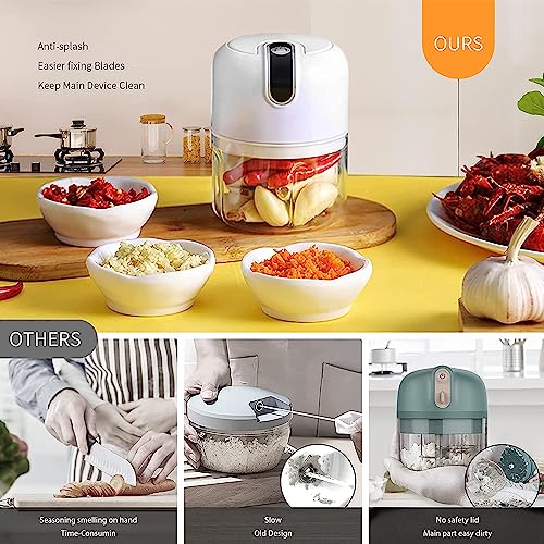LVSENLIN 250ML Electric Garlic Chopper, Mini Portable Veggie Choppers, Garlic Grinder Masher Onion Chopper, Blender to Vegetable, Wireless Food Processor for Ginger, Chili, Fruit, Meat, etc - Image 4