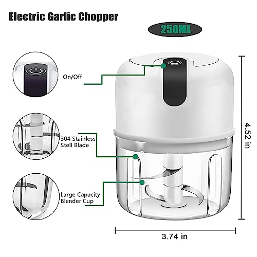 LVSENLIN 250ML Electric Garlic Chopper, Mini Portable Veggie Choppers, Garlic Grinder Masher Onion Chopper, Blender to Vegetable, Wireless Food Processor for Ginger, Chili, Fruit, Meat, etc - Image 5