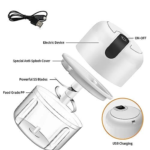 LVSENLIN 250ML Electric Garlic Chopper, Mini Portable Veggie Choppers, Garlic Grinder Masher Onion Chopper, Blender to Vegetable, Wireless Food Processor for Ginger, Chili, Fruit, Meat, etc - Image 2