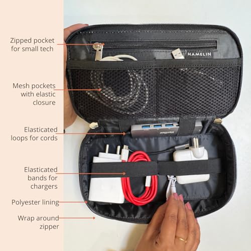 HAMELIN Oslo Tech Organiser | Black, Vegan Leather | All in One Gadget Organizer | Multipurpose Pouch for Men and Women | Hard Disk Cover Case | Stylish Storage for Earphone, USB Cable, Power Bank - Image 5