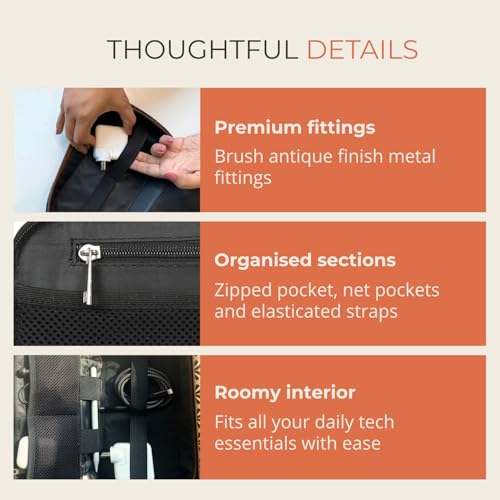 HAMELIN Oslo Tech Organiser | Black, Vegan Leather | All in One Gadget Organizer | Multipurpose Pouch for Men and Women | Hard Disk Cover Case | Stylish Storage for Earphone, USB Cable, Power Bank - Image 4