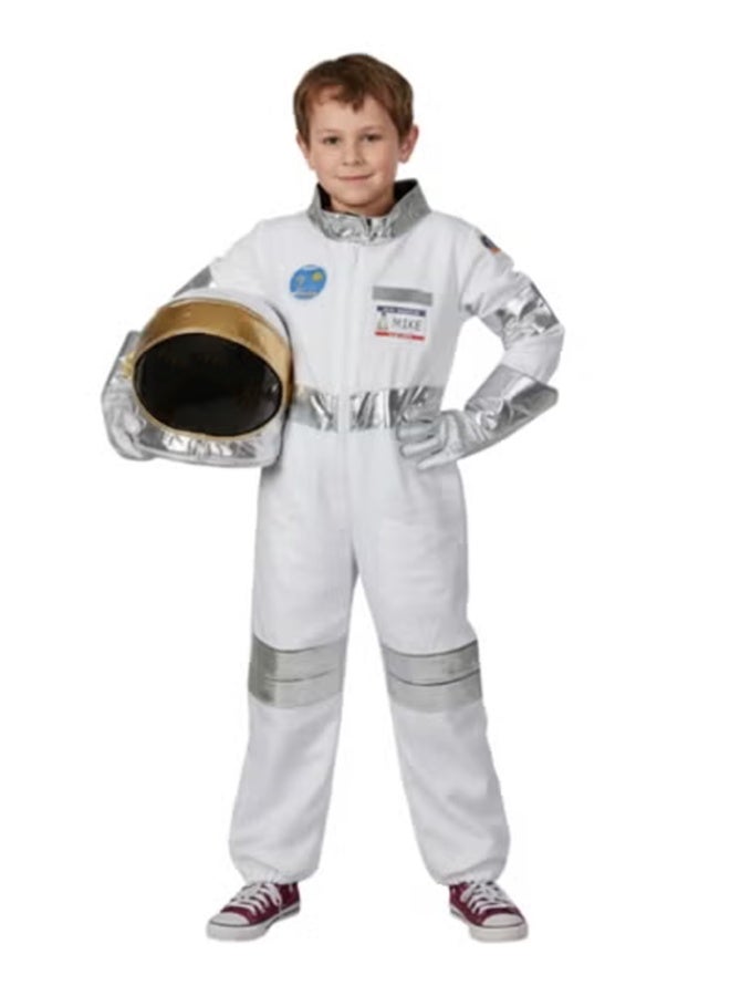 Premium Kids Astronaut Costume – White Space Suit with Cloth Helmet & Silver Gloves for Role Play & Halloween - Image 1
