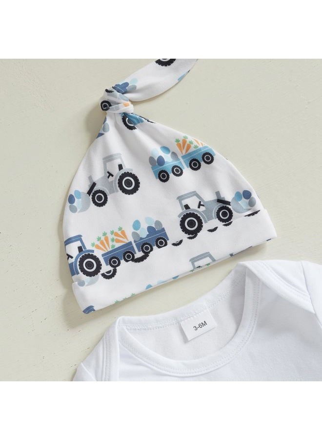 BeQeuewll Easter Newborn Baby Boy 3PCS Clothes Set Infant Long Sleeve Romper Bunny Carrot Suspender Pants Overalls Outfits (1st easter, 6-9 Months) - Image 4
