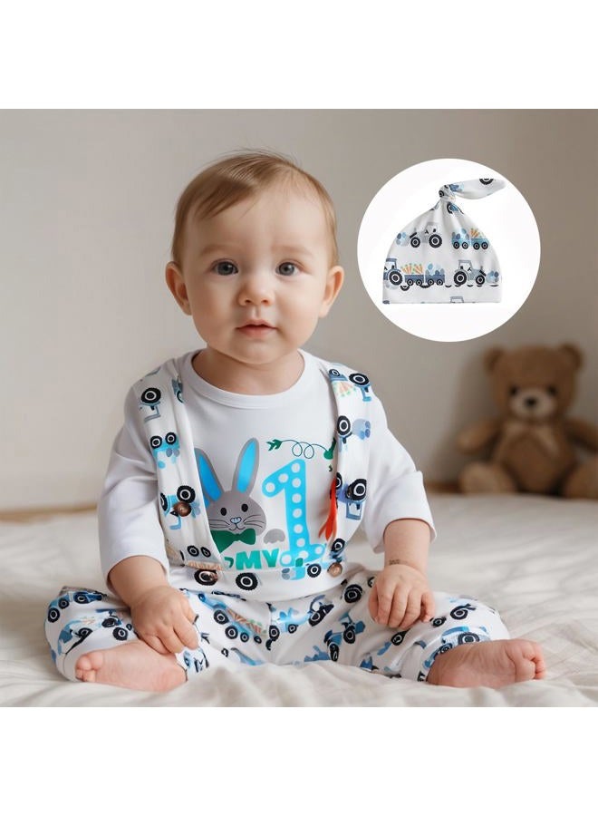 BeQeuewll Easter Newborn Baby Boy 3PCS Clothes Set Infant Long Sleeve Romper Bunny Carrot Suspender Pants Overalls Outfits (1st easter, 6-9 Months) - Image 2