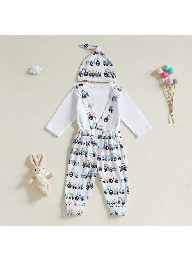BeQeuewll Easter Newborn Baby Boy 3PCS Clothes Set Infant Long Sleeve Romper Bunny Carrot Suspender Pants Overalls Outfits (1st easter, 6-9 Months) - Image 3