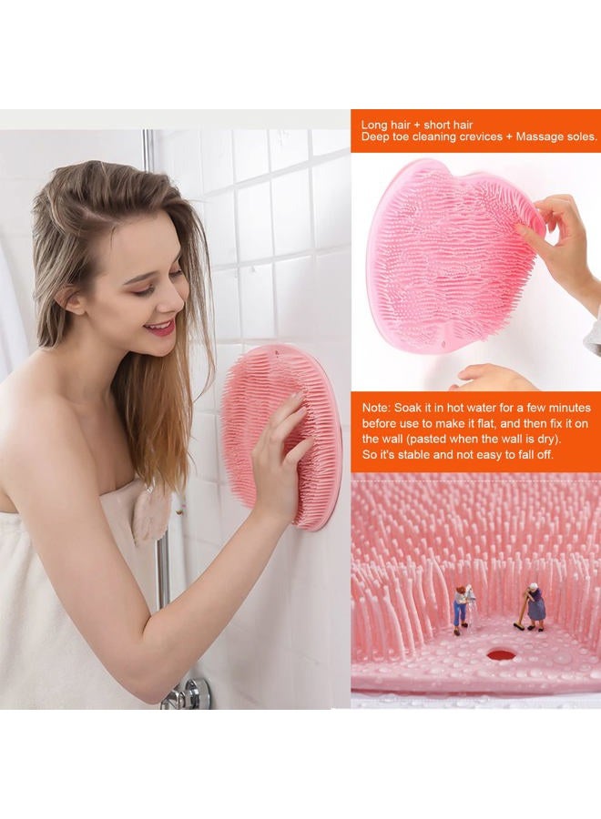 VOPHIA 2 Pack Shower Back & Foot Scrubber,Wall Mounted Back Scrubber Silicone Bath Massage Cushion Brush with Suction Cups,Bathroom Wash Foot Mat Exfoliating Dead Skin Foot Brush (L-Pink Blue) - Image 3