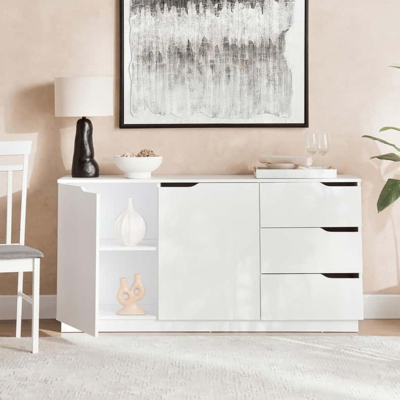 Pan Home MENORA SIDEBOARD WITH 3 DRAWER 2 DOOR MELAMINE - WHITE - Image 4