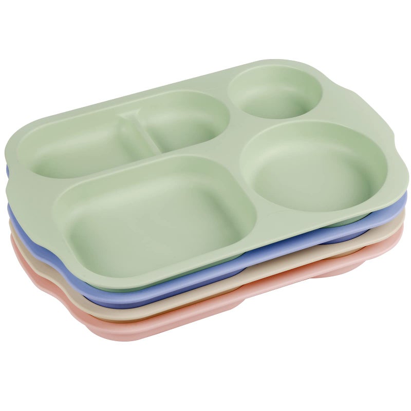 Greentainer Unbreakable Divided Dinner Plates for Kids  11 Inch Lightweight Plates with 5 Compartments Serving Platter Dishes for Camping Barbecue Baking Microwave  Dishwasher Safe Set of 4