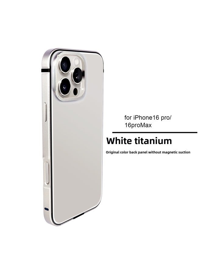 For Apple 16pro Metal Primary Color Phone Case Magsafe Magnetic Shell Iphone16promax Creative Case-Color:Titanium White (without Magnetic Suction)-Applicable Models:iPhone 16pro  - Image 1