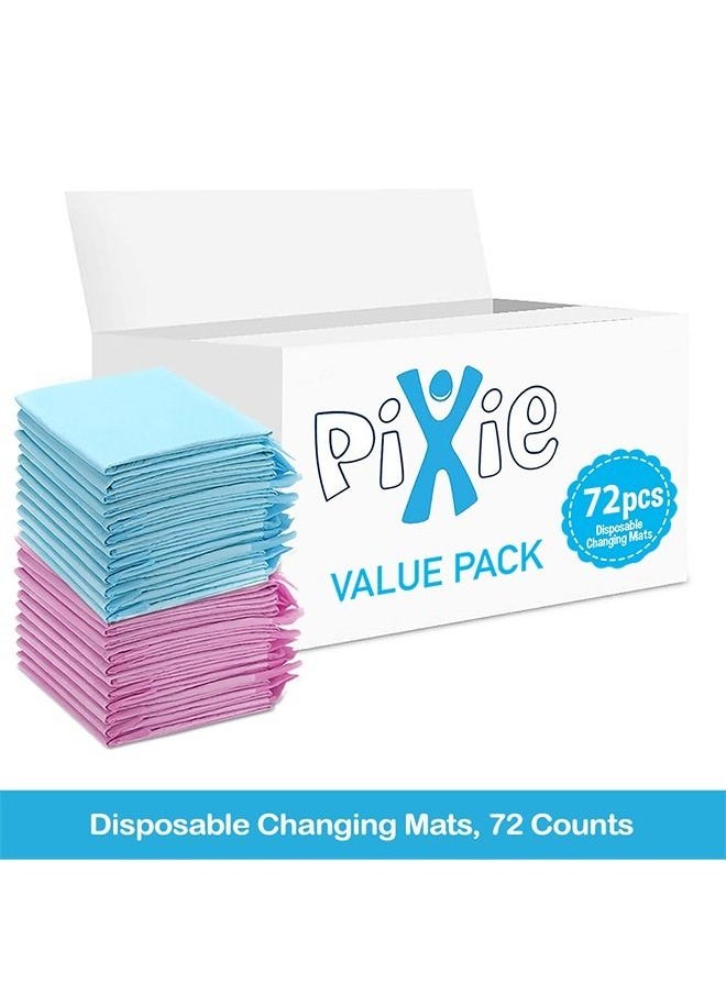 Pixie - Disposable Changing Mats, 72 Counts, Soft Waterproof Mat, Portable Leak Proof Changing Mat, New Mom Leak-Proof Under pad, Mattress Table Protector Pad - Image 1