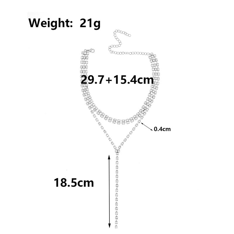 FUTIMELY Chunky Cubic Zirconia Layered Long Y Necklace,Glittering Square Rhinestone Lariat Necklaces,Aesthetic Wedding Bridal Bridesmaid Jewelry for Women (Silver) - Image 5