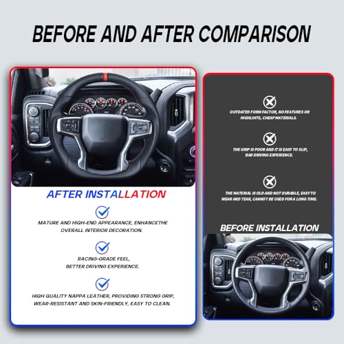 JIANGGAI Full Leather Steering Wheel, D-Shaped Flat Bottom Perforated Leather Grip Steering Wheel Fit for Chevrolet Silverado 1500 2500 with Heated 2019+(Paddle Version) - Image 4