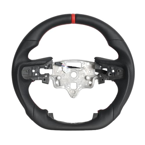 JIANGGAI Full Leather Steering Wheel, D-Shaped Flat Bottom Perforated Leather Grip Steering Wheel Fit for Chevrolet Silverado 1500 2500 with Heated 2019+(Paddle Version) - Image 1