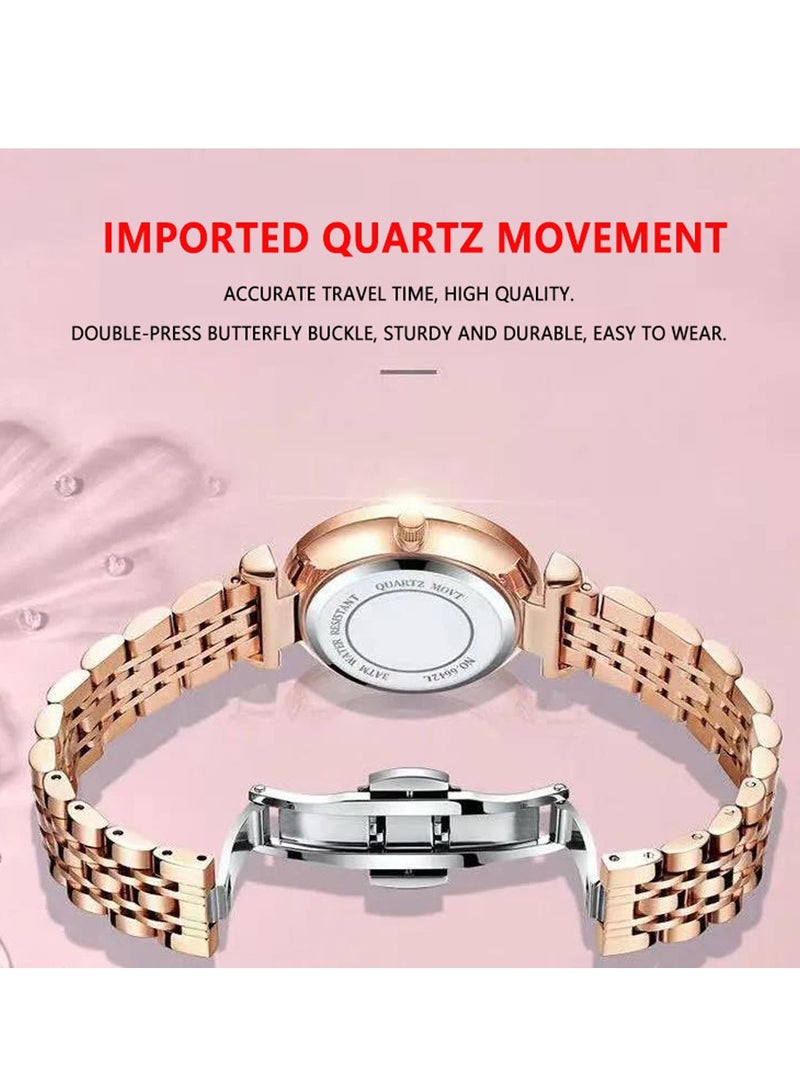 پوداجار ساعة نسائية أنيقة بتصميم مينيماليست - طلاء وردي روز جولد على فولاذ كامل إبر مضيئة مقاومة للماء هدية مثالية للمكتب والمناسبات - Image 5
