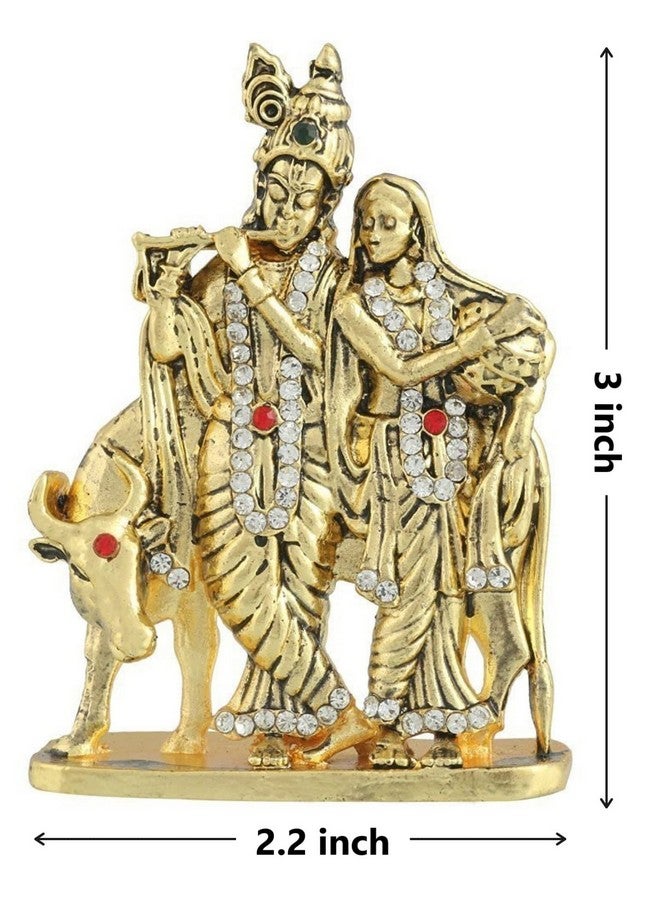 GCT Radha Krishna Idol with Cow Bansuri Krishna Idol (B-116) Gold Metal Statue for Home Décor Car Dashboard Mandir Pooja Murti Temple Puja Office Table Showpiece - Image 2