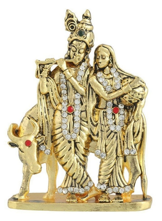 GCT Radha Krishna Idol with Cow Bansuri Krishna Idol (B-116) Gold Metal Statue for Home Décor Car Dashboard Mandir Pooja Murti Temple Puja Office Table Showpiece - Image 1